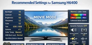 Recommended settings for TV Samsung H6400