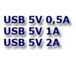 USB 5v 0,5A, 1A, 2A