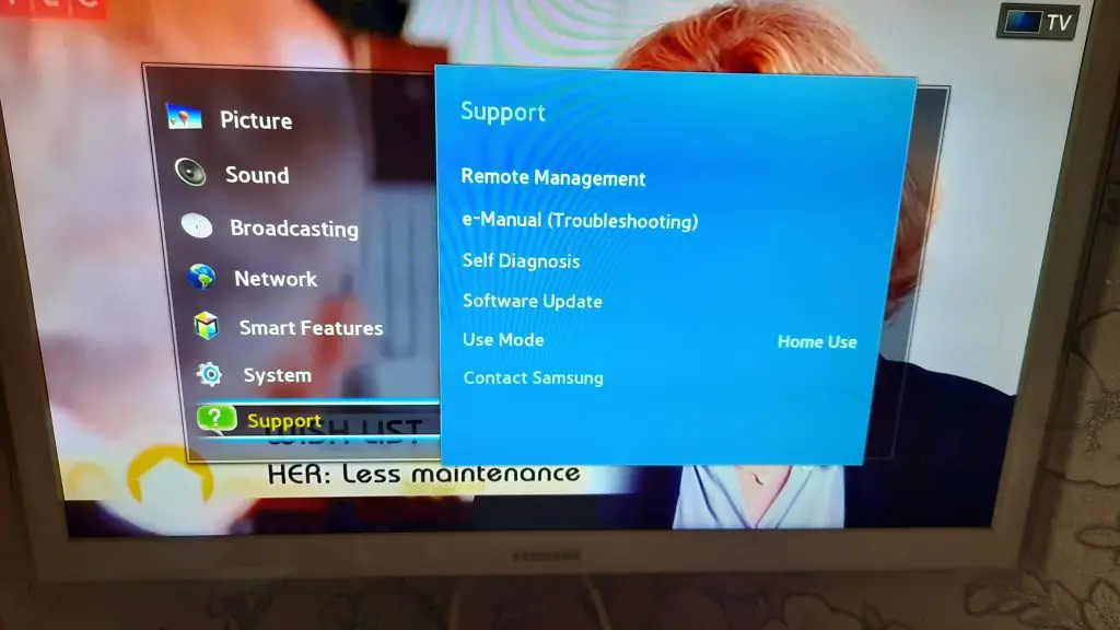 Samsung TV menu support