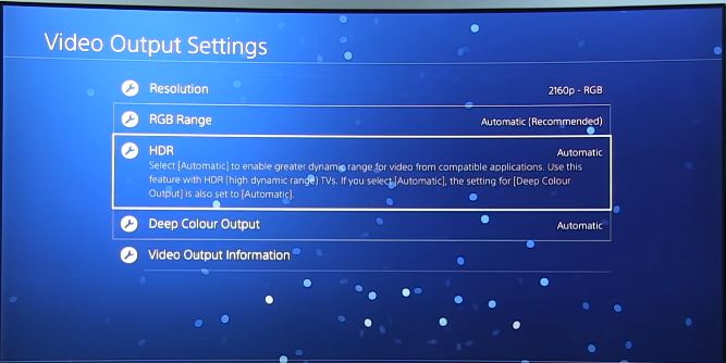 settings HDR on PS4