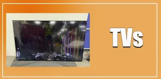 TV screen broke, cracks, stripes, spots